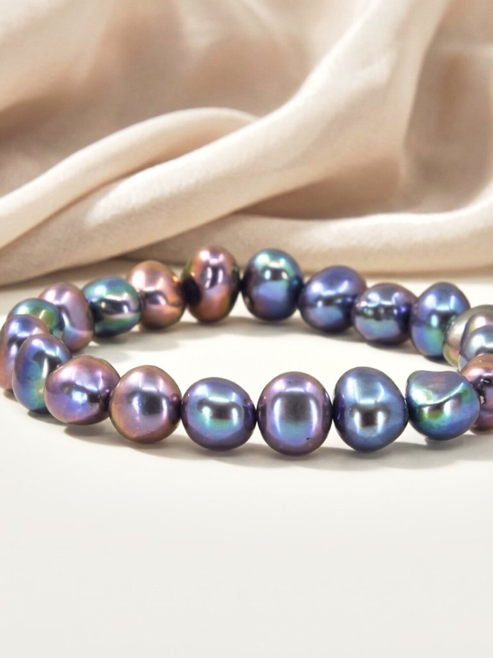 Black Pearl Bracelet, High Luster Peacock Baroque Pearls, Stretch Bracelet